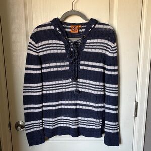 Tory Burch Navy and White Striped Sweater